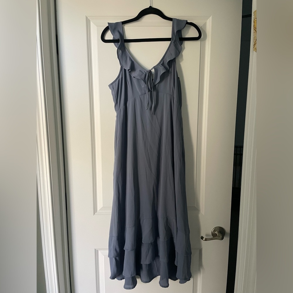Doe & Rae Ruffle-Trim Maxi Dress in Slate Blue